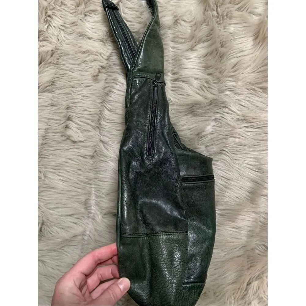Dark green leather hobo shoulder bag purse - Picture 3 of 15